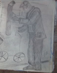 Street Vendor 1930s, pencil on paper. 