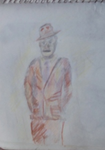 Dapper man, colored pencil on paper. 