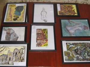 Several of the small works together that were recently in the show. 
